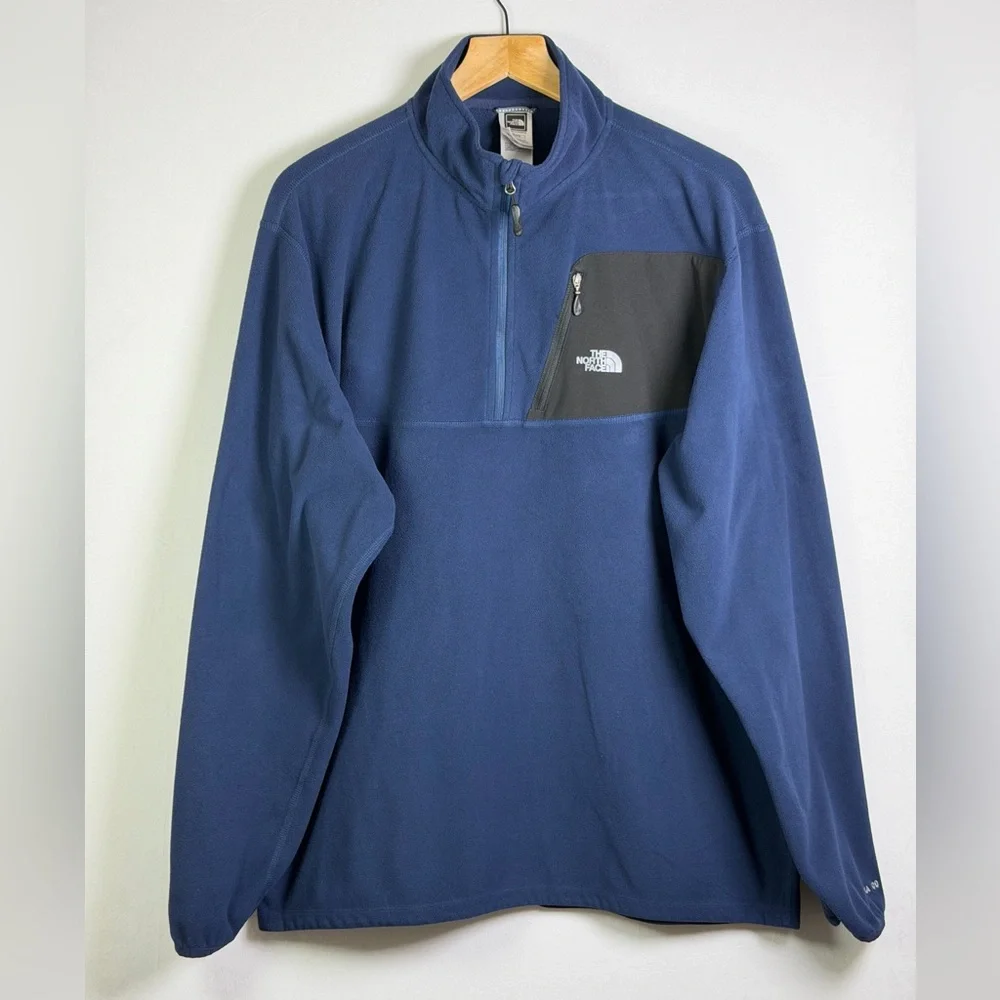 The North Face Mens TKA 100 Fleece Quarter Zip Pullover Navy Blue Sz XL